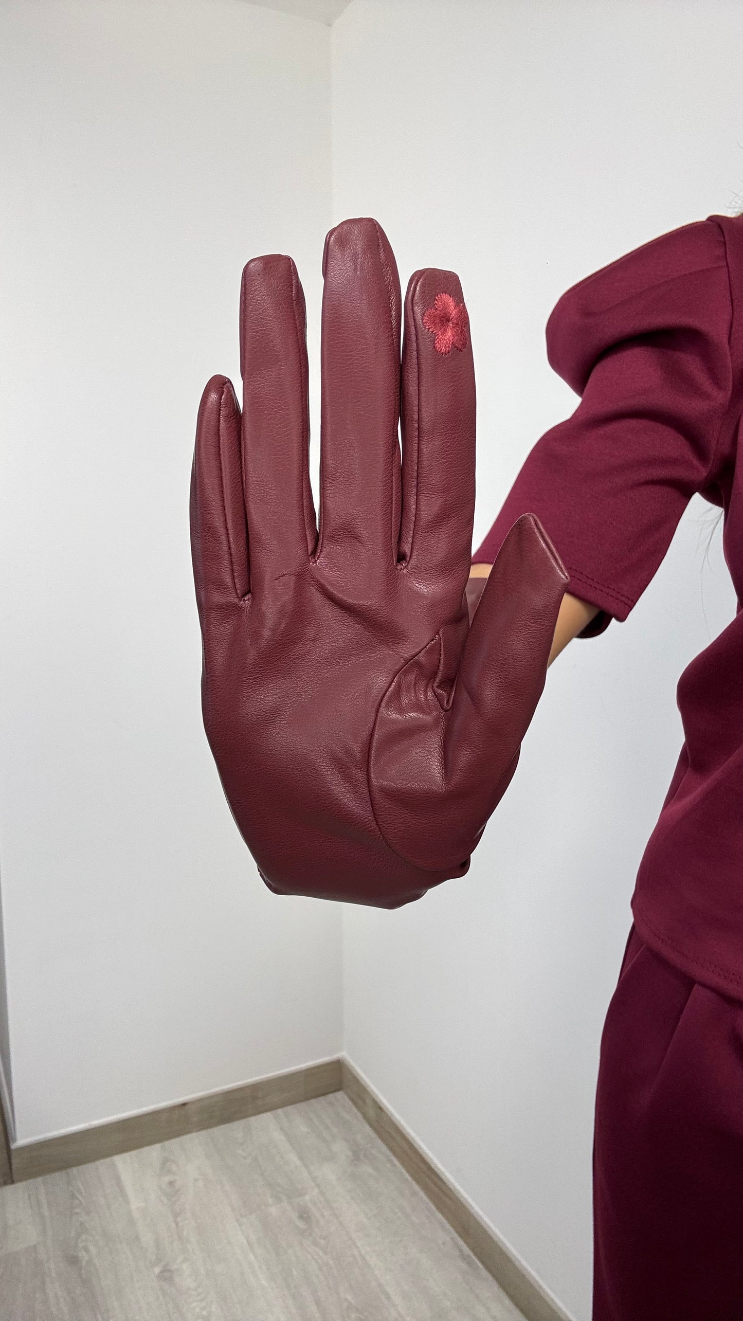 Guanti ecopelle bordeaux