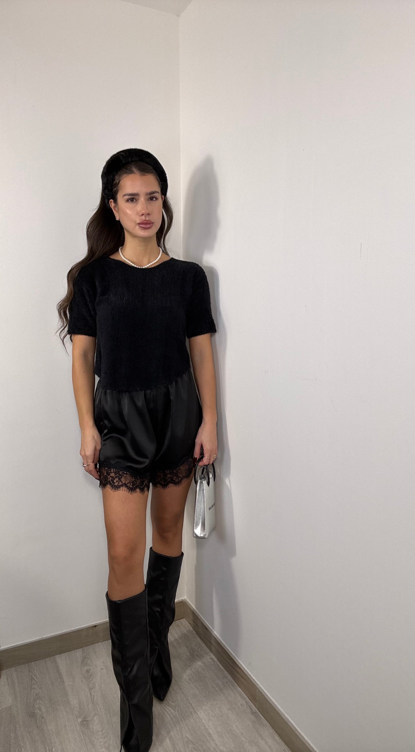 Cerchietto in eco pelliccia nero