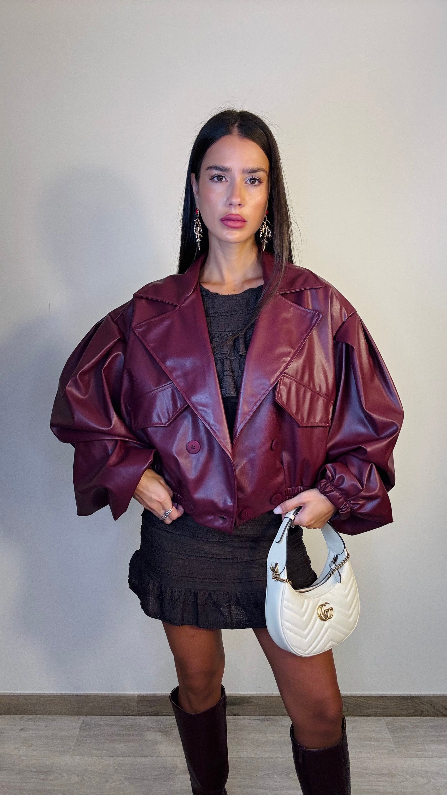 Giubbino bordeaux ecopelle Over