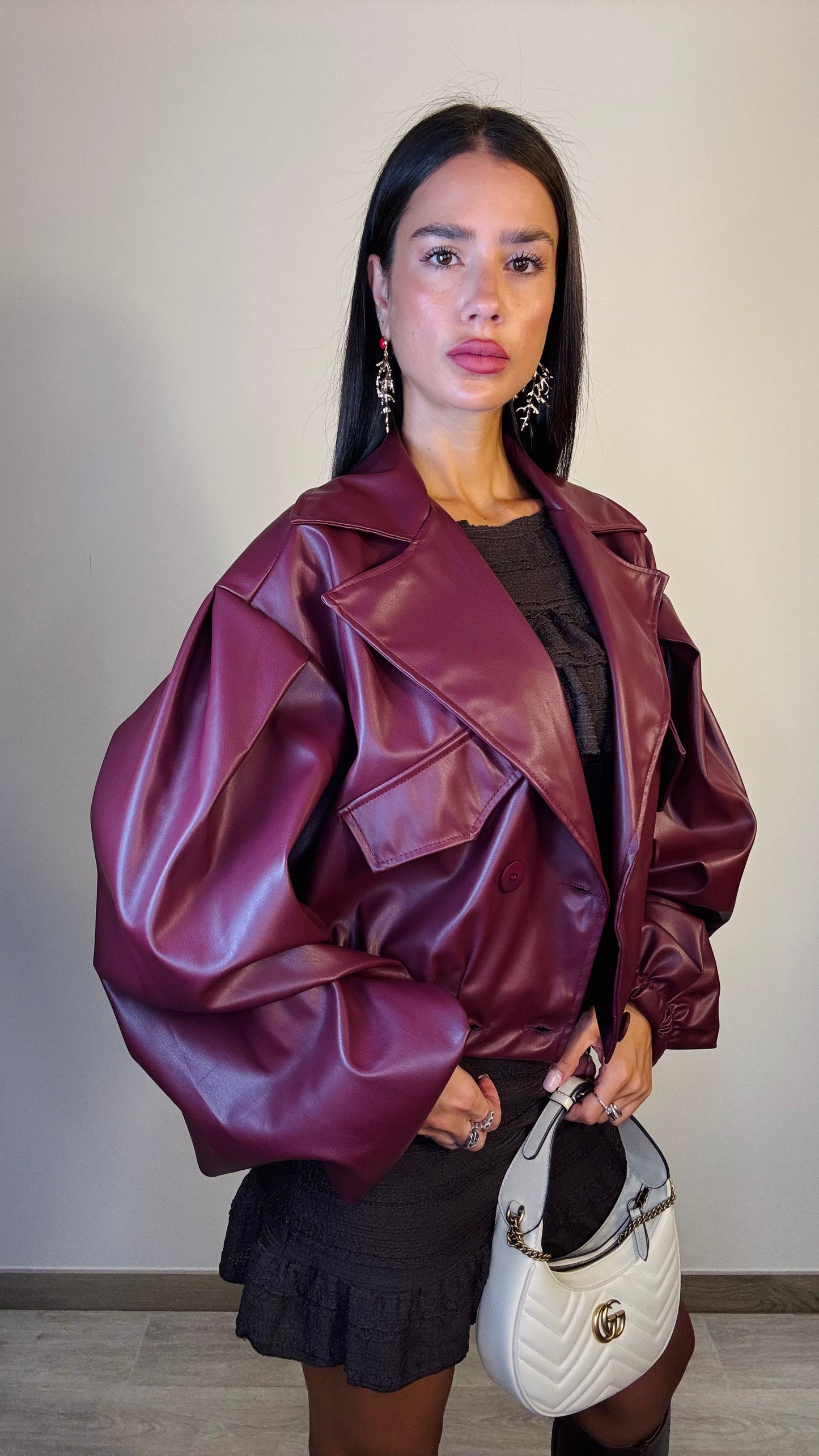 Giubbino bordeaux ecopelle Over