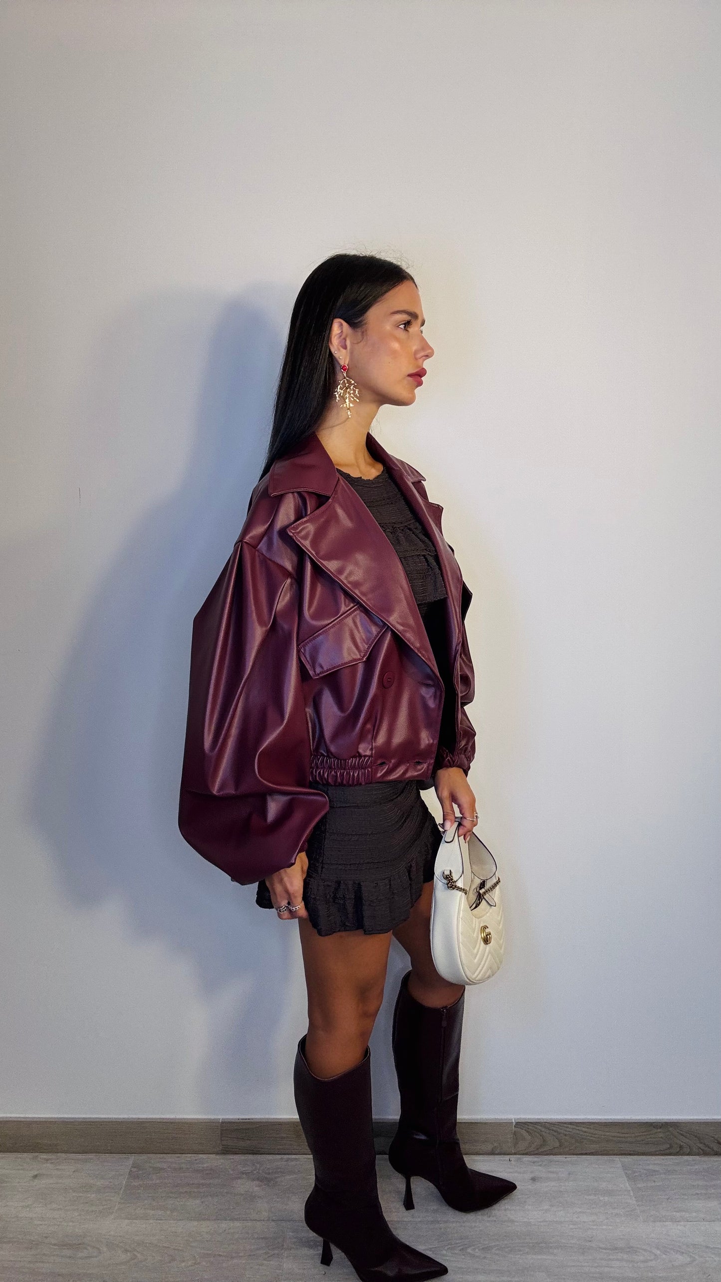 Giubbino bordeaux ecopelle Over