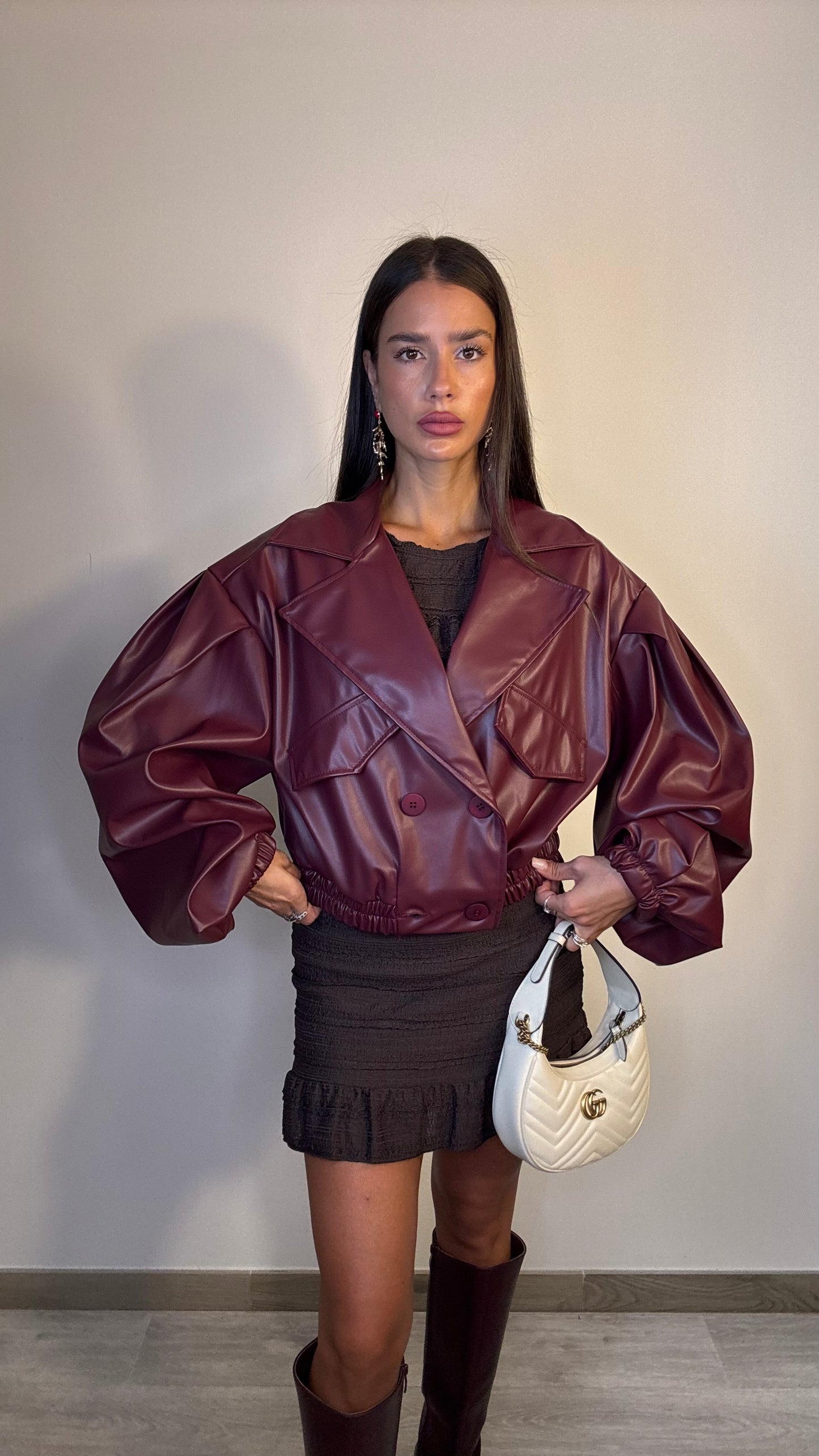 Giubbino bordeaux ecopelle Over