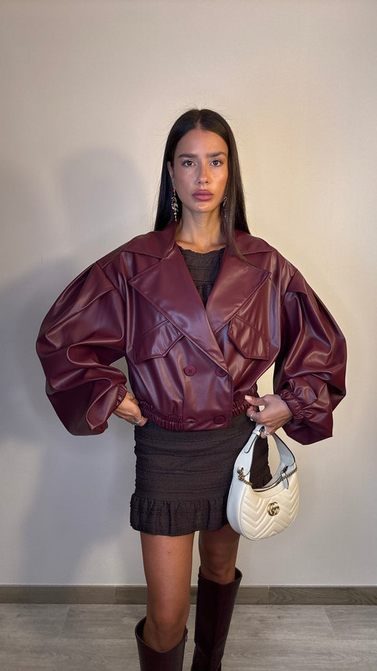 Giubbino bordeaux ecopelle Over