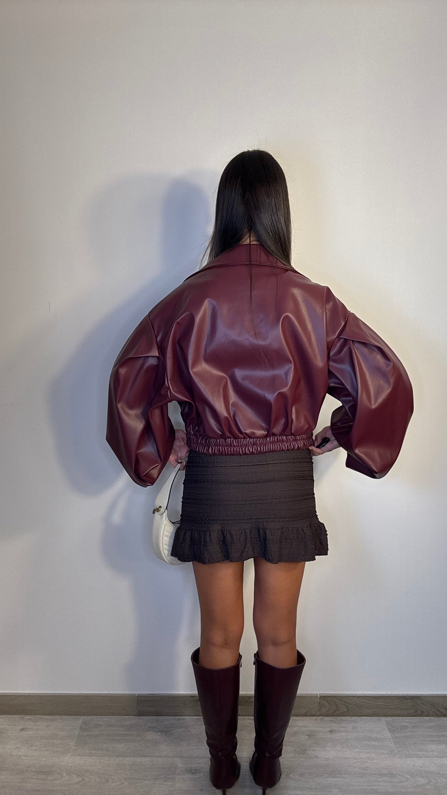 Giubbino bordeaux ecopelle Over