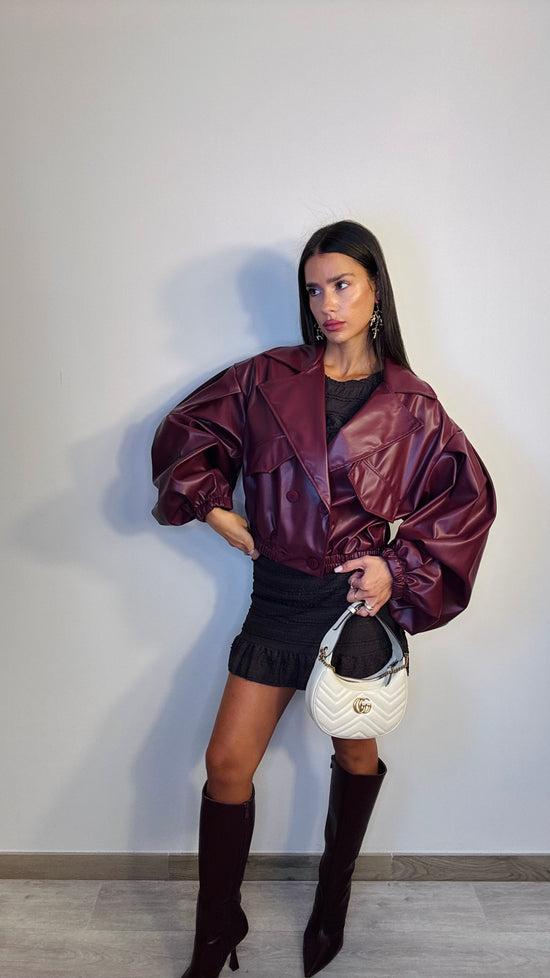Giubbino bordeaux ecopelle Over