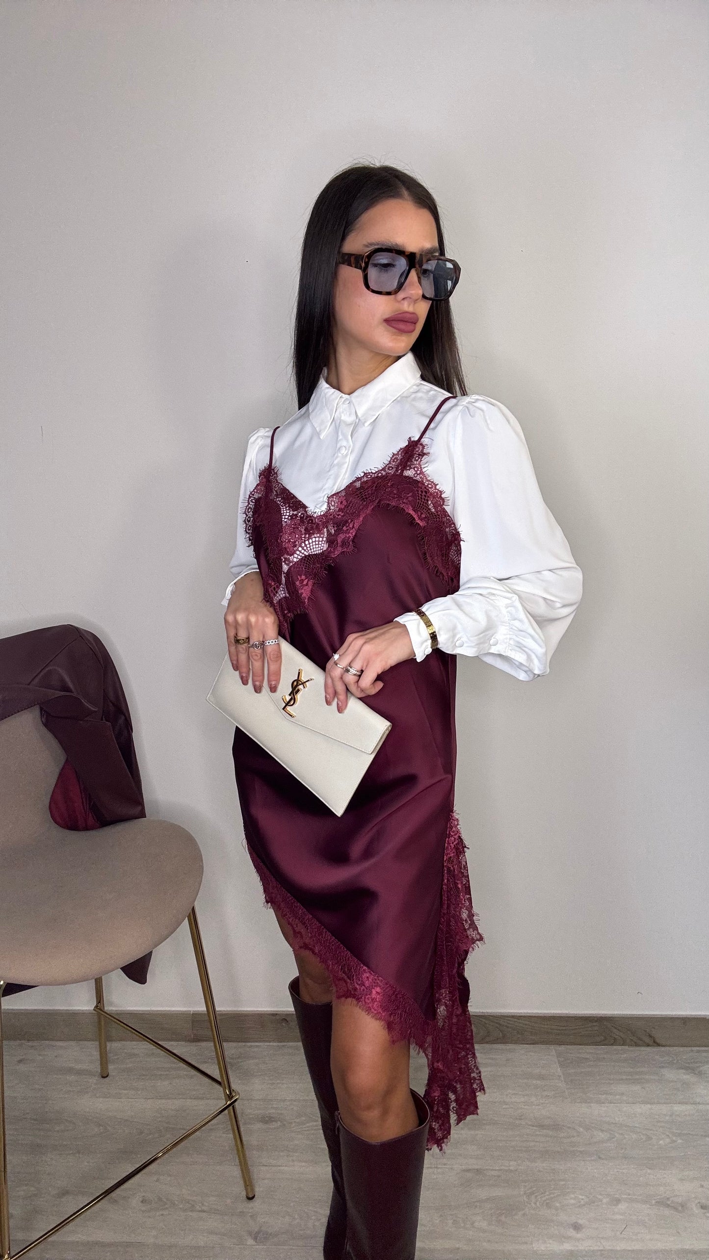 Vestito Pizzo Bordeaux